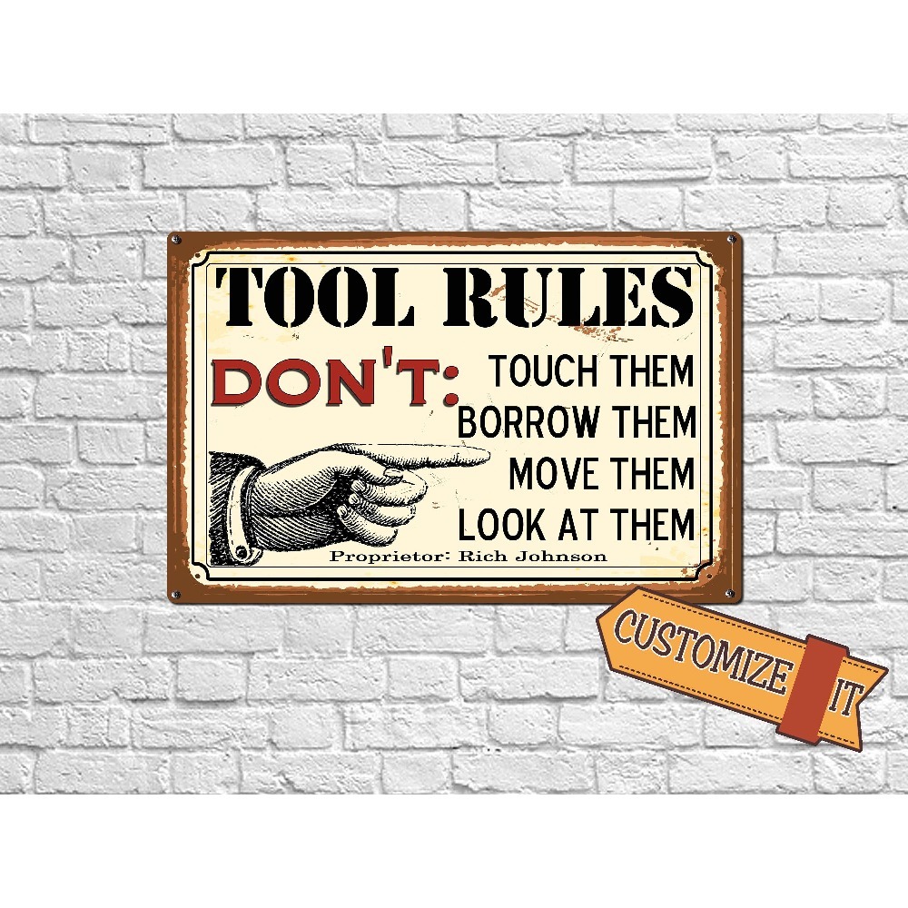 Workshop Tools Name - 1 adet Kişiselleştirilebilir Alet Kuralı Metal